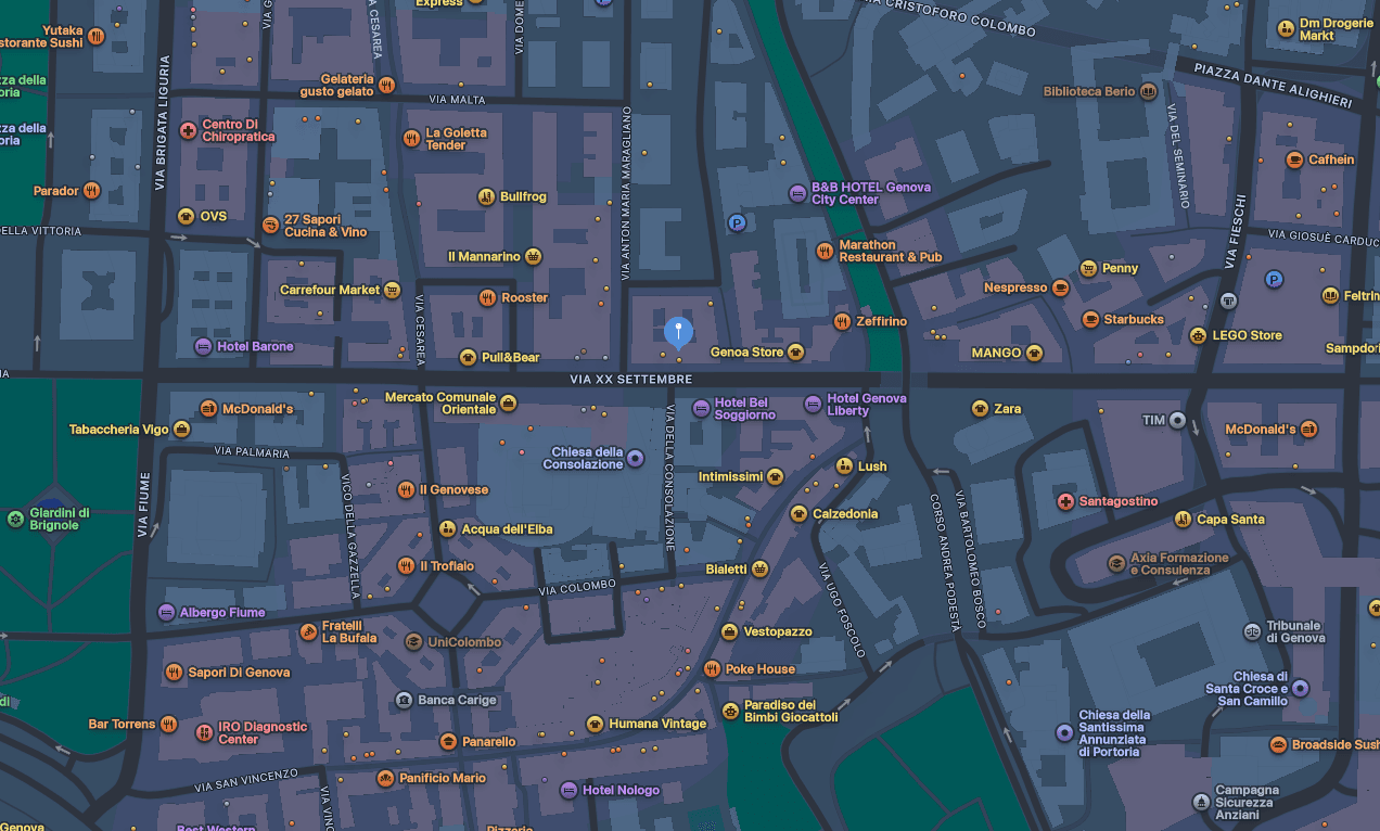 Mappa della zona dello studio principale in Via XX Settembre a Genova